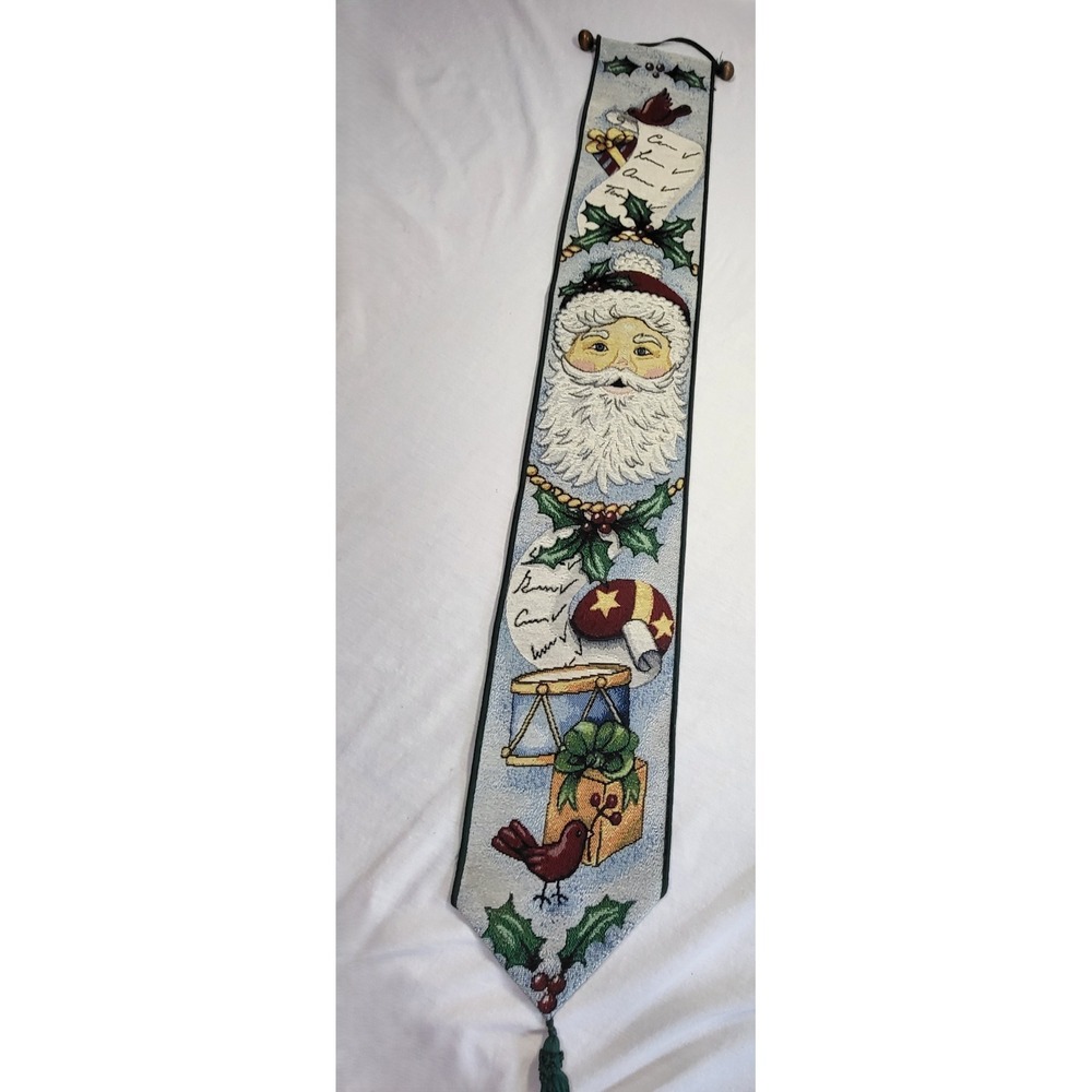 Vintage Christmas Santa Claus Woven Tapestry Bell Pull Wall Hanging 42x7.5